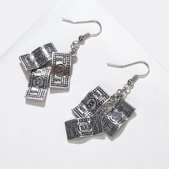 Dollar Bills Money Cash Wealth Earrings - Picture 3 of 4